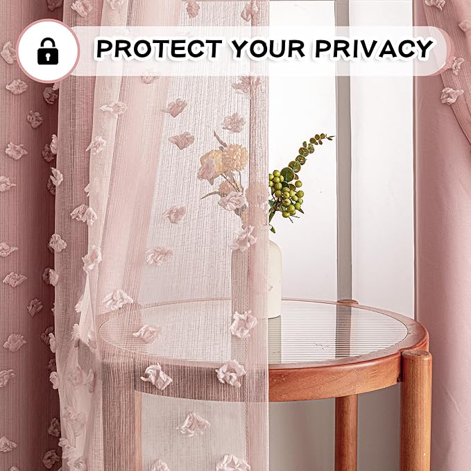 MYSKY HOME Pink Curtains for Girls Bedroom 84 Inches Long Blackout Nursery Curtains Double Layer Pink Pom Pom Sheer Overlay for Kids Toddler Grommet Privacy Room Darkening Window Drapes 52" x 84"