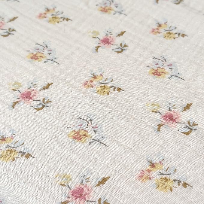 BuLuTu Cotton Muslin Duvet Cover Queen, Chic Shabby Azalea Floral Comforter Cover with Ruffles, Soft Breathable Gauze Quilt Covers for Kids Teens,90"x90", Zipper Closure, No Pillow