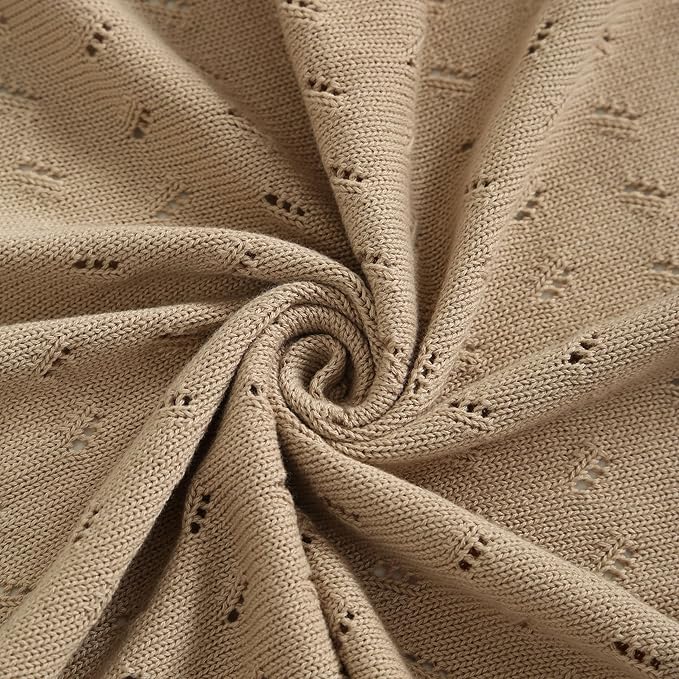 Baby Blanket 100% Cotton Knit Swaddle Soft Newborn Receiving Blanket Cozy for Boy/Girl Crib,Stroller Khaki 40x30in