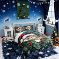 Cute Cat Kid Comforter Set Full Size,Winter Holly Berry Snowflake Bedding Set,Girl Boy Room Decor,Animal Merry Christmas Poinsettia Quilt Comforter,Dark Green Duvet Set Bedroom Quilt Set,2 Pillowcases