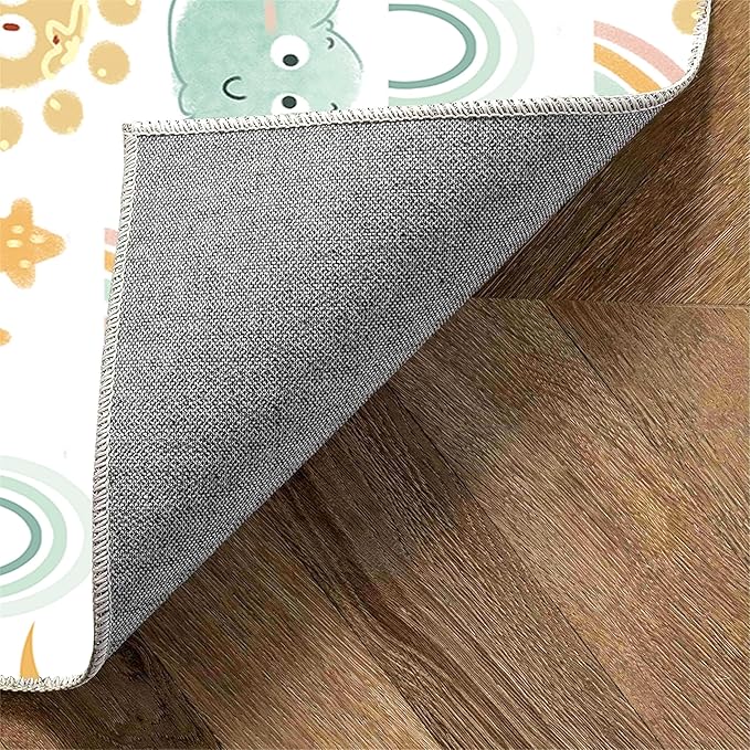 Cute Fluffy Kids Rainbow Rug for Girls Bedroom, Living Room - Colorful Floor Mat, Soft Washable Non-Slip, Smiling Sun White Cloud Patterns, Nursery Decoration 3x5ft
