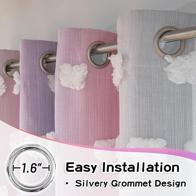 MYSKY HOME Pom Pom Curtains Blackout and Sheer Curtains for Girls Bedroom Ombre Nursery Curtains 84 Inch Long Room Darkening Princess Double Layer Curtains with Grommet Top Pink Purple 52 x 84 in