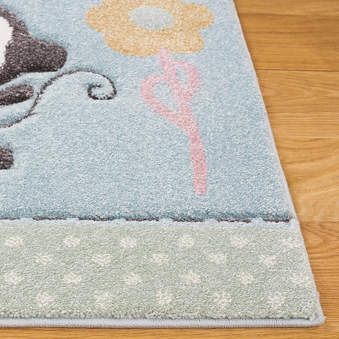 SAFAVIEH Carousel Kids Collection Area Rug - 4' x 6', Blue, Animal Design, Easy Care & Non-Shedding, Ideal for High Traffic Areas for Boys & Girls in Playroom, Nursery (CRK120K-4)