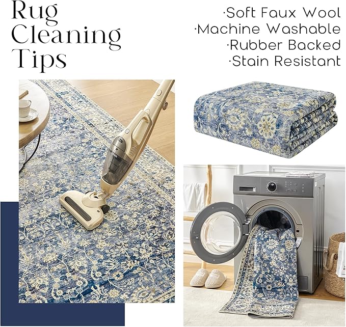 Blue Kitchen Rugs Small Entryway Door Mat Non Slip Washable Boho Vintage Area Rug 2x3