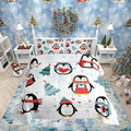 Cartoon Penguin Bedding Set for Boys Girls,Winter Snowflake Happy Xmas Theme All Season Cozy Comforter Set Full Size,Christmas Tree Duvet Set Bedroom Decor,Festival Gifts