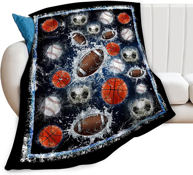 Sports Balls Blanket for Girls Boys Fans Basketball Baseball Football Soccer Throw Blankets Soft Cozy Warm Fuzzy Fleece Bedding Flannel Throws Stuff Gifts Kids Men Women Bedroom Decor 80"x60"