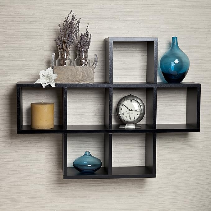Danya B. Decorative Shelf - Wall Mount or Free-Standing - Square Cubbies Shelving Unit (Black)