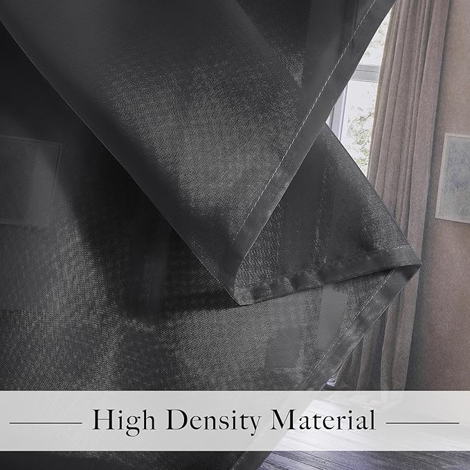 RYB HOME Light Filtering Curtains 84 Inches Long for Living Room, Lightweight Voile Airy Drapes Sheer Window Treatments Grommet Curtains for Kitchen Bedroom, Black, 54" W x 84" L, 4 Pieces