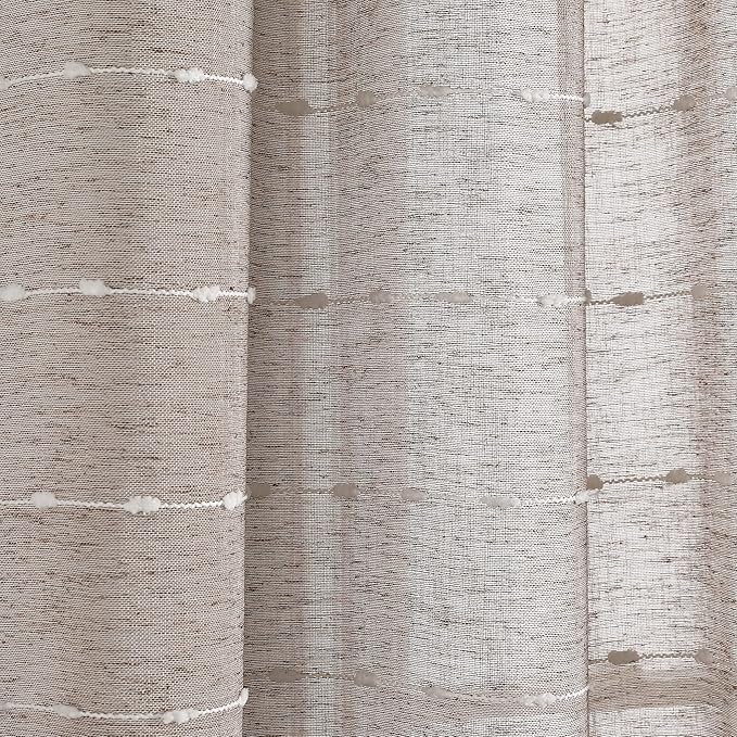 Lush Decor Farmhouse Textured Grommet Sheer Window Curtain Panel Pair, 38"W x 95"L, Brown