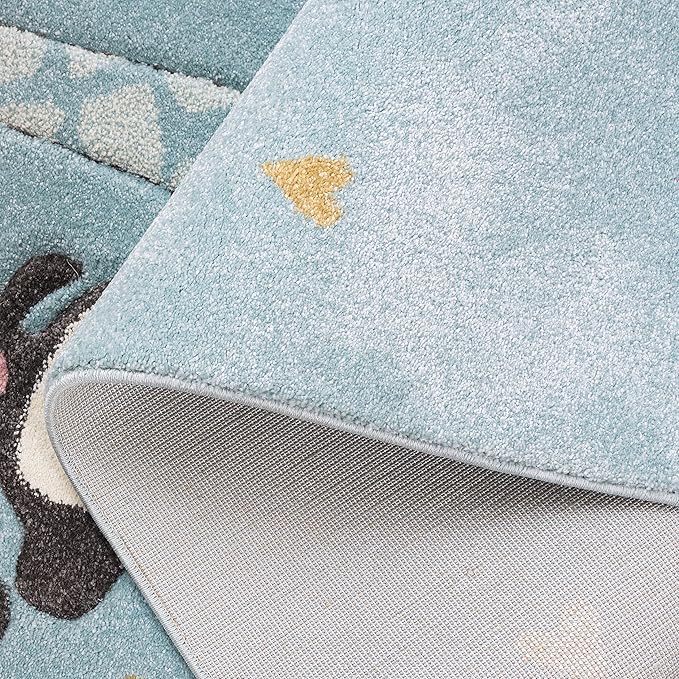 SAFAVIEH Carousel Kids Collection Area Rug - 5'3" Square, Blue, Animal Design, Ideal for High Traffic Area for Boys & Girls in Playroom, Nursery, Bedroom (CRK120K-5SQ)