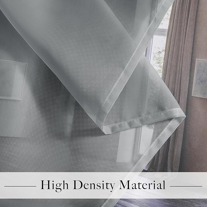 RYB HOME Gray Sheer Curtains, Light Filtering Elegant Solid Grommet Top Vertical Panels, Airy & Breathable Voile Sheer Drapes for Large Window, Living Room, Bedroom, 54W by 90L, Set of 4