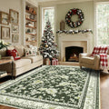 Olive Green Floral Print Area Rugs for Bedroom Living Room Boho Farmhouse Country Rustic Dining Room Carpet Soft Washable Rugs Non Slip Floor Covering for Nursery Playroom 6x9