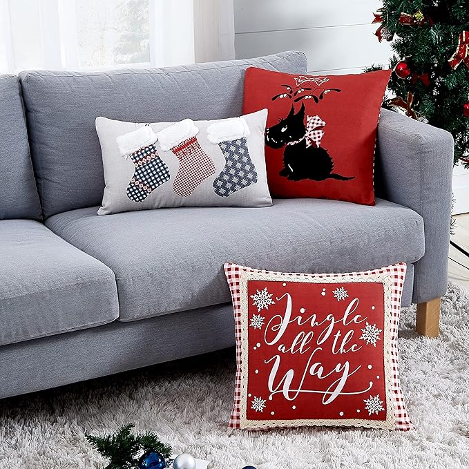 Southshore Fine Living, Inc. Christmas Comforter Set, Twin Size Holiday Bedding Set 5-Piece Cute & Cozy Comforter w/Throw Pillows & Shams, Twin/Twin XL Reversible Red Checkered Over Snowflake Print