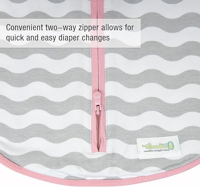 Woombie Original Baby Swaddling Blanket - Self-Soothing, Cotton Baby Swaddle with Zipper - Wearable Newborn Blanket, Mod Waves, 14-19 lbs