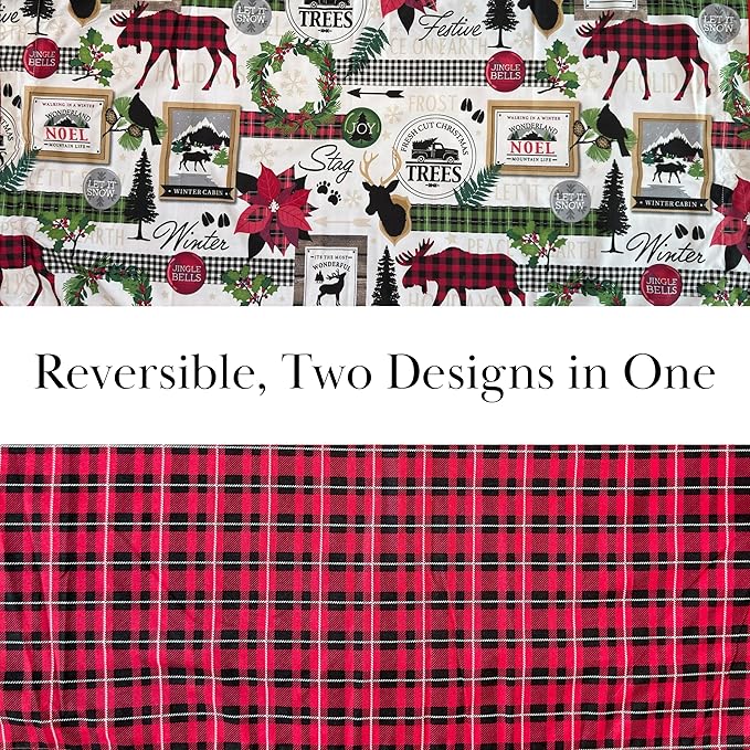 Southshore Fine Living, Inc. Merry Town Christmas Comforter Set, Queen/Full Size 6-Piece Christmas Bedding Set w/Shams & Throw Pillow; Reversible 2-Sided Red Plaid Comforter & Rustic Cabin Print