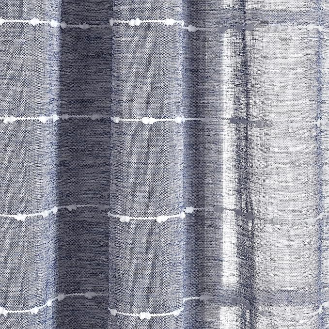 Lush Decor Farmhouse Textured Grommet Sheer Window Curtain Panel Pair, 38"W x 108"L, Navy