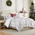 Southshore Fine Living, Inc. 5-Piece Reversible Christmas Comforter Set Twin/Extra Long, Red, Grey & White Christmas Bedding Twin, 1 Matching Sham, 3 Throw Pillows, Holiday Bedding - Merry & Bright