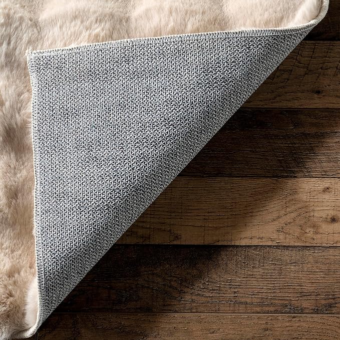 nuLOOM Jeni Beige, 2' x 3', Solid Faux Rabbit, Fluffy and Cozy, High Traffic, Stain Resistant, Easy Clean, Durable Washable Area Rug for Bedroom, Living Room, Dining, Den, Foyer, Entryway