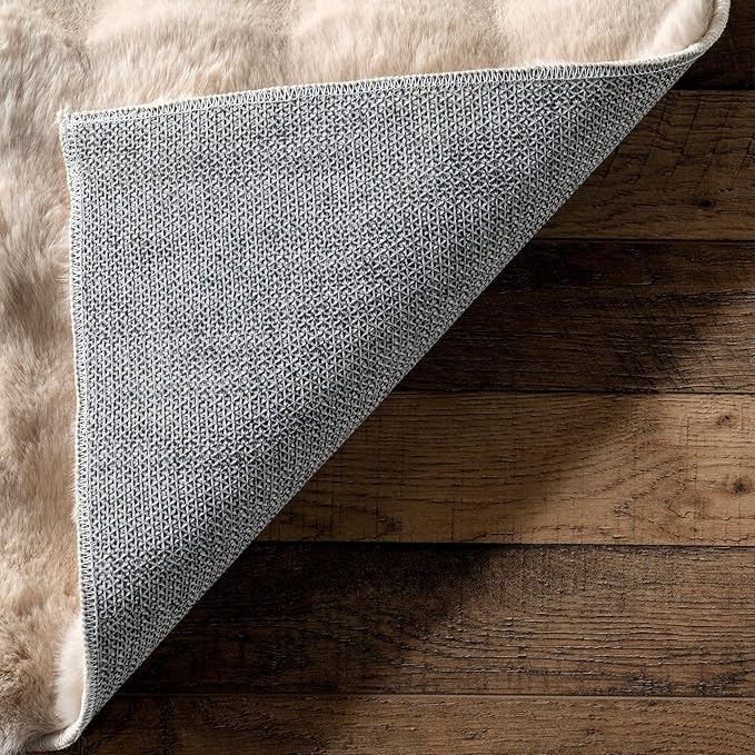 nuLOOM Jeni Beige, 5' x 7'6" Oval, Solid Faux Rabbit, Fluffy and Cozy, High Traffic, Stain Resistant, Easy Clean, Durable Washable Area Rug for Bedroom, Living Room, Dining, Den, Foyer, Entryway