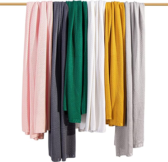 NTBAY Cable Knit Cooling Bed Blanket, Soft and Breathable Oversized Twin Bed Blanket 60x80 Inches Made from Rayon Derived from Bamboo for Bedroom, Travel, White