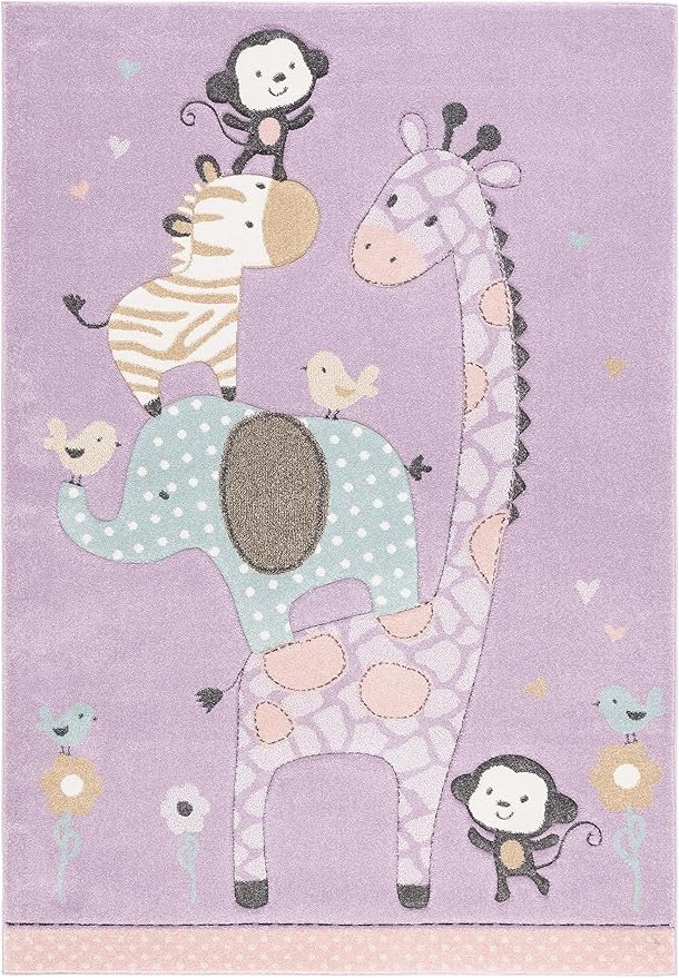 SAFAVIEH Carousel Kids Collection Area Rug - 4' x 6', Purple, Animal Design, Ideal for High Traffic Area for Boys & Girls in Playroom, Nursery, Bedroom (CRK120V-4)