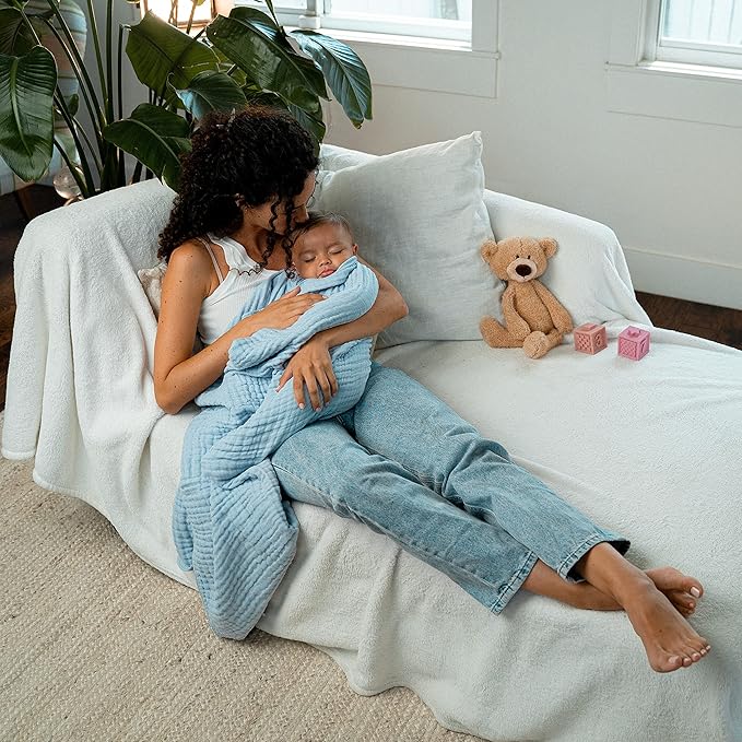 Comfy Cubs Muslin Baby Blanket - Soft, Lightweight, 6-Layer Cotton Swaddle Blankets for Newborns, Infants & Toddlers - 40" x 40" Large, Breathable & Versatile for Sleeping & Tummy Time - Sky Blue
