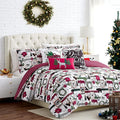 Southshore Fine Living, Inc. Merry Town Christmas Comforter Set, Twin Size 5-Piece Christmas Bedding Set w/Shams & Holiday Throw Pillow; Reversible 2-Sided Red Plaid Comforter & Rustic Cabin Print