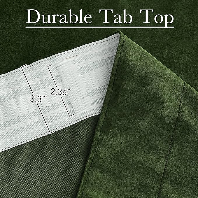 StangH Moss Green Velvet Curtains 84 inches Long, Back Tab Room Darkening Window Treatment Super Soft Thick Heavy Drapes for Bedroom Office, W52 x L84, 2 Panels