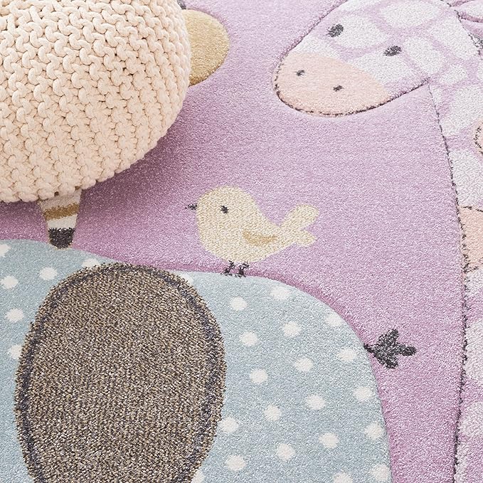 SAFAVIEH Carousel Kids Collection Area Rug - 4' Round, Purple, Animal Design, Easy Care & Non-Shedding, Ideal for High Traffic Areas for Boys & Girls in Playroom, Nursery (CRK120V-4R)