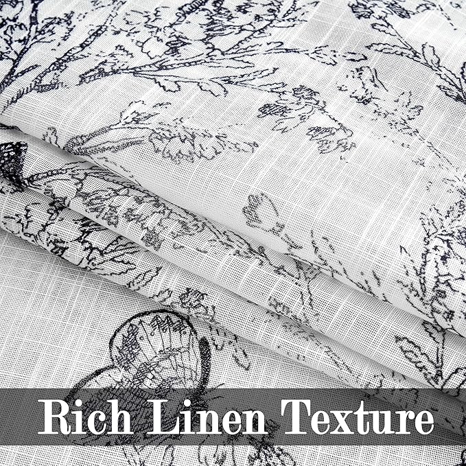 Jubilantex Butterfly Leaf Semi Sheer Curtains 95" L Curtain Panels for Kids Bedroom,Black Print on White Light Filtering Window Drapes,Grommet Top